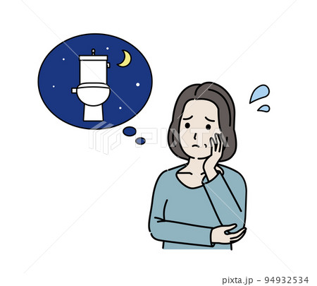 頻尿に困る中年の女性　多尿　尿意　トレイ　症状　イラスト 94932534