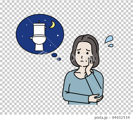 頻尿に困る中年の女性　多尿　尿意　トレイ　症状　イラスト 94932534