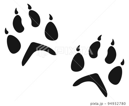 Black fox paw marks. Predator footprint. Animal track Black fox paw marks. Predator footprint. Animal track 94932780