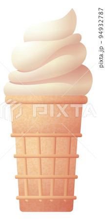 Waffle cone with sweet ice cream swirl dessert Waffle cone with sweet ice cream swirl dessert 94932787