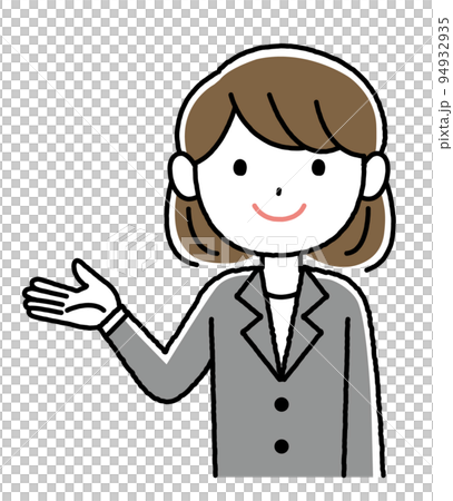 Illustration of a woman in a suit explaining Illustration of a woman in a suit explaining 94932935