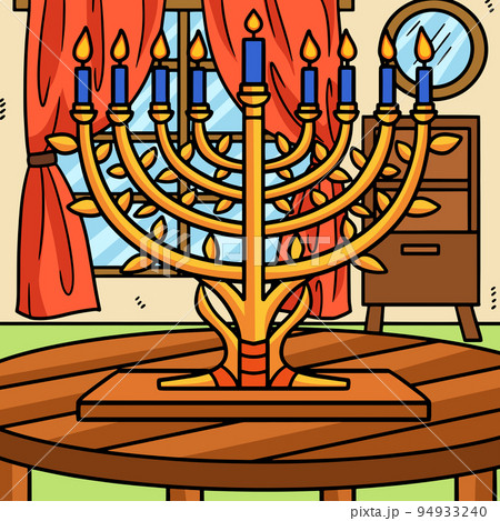 Hanukkah Menorah Colored Cartoon Illustration 94933240