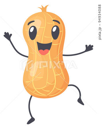 Happy peanut character. Cartoon smiling nut jumping 94934088