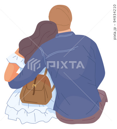 Happy couple hug back view. Romantic relationshipのイラスト素材 [94934210] - PIXTA