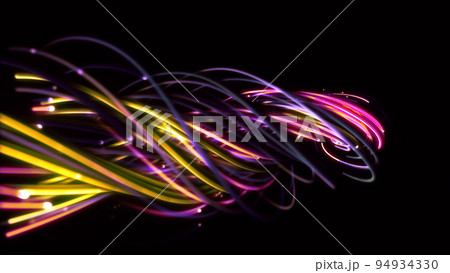 3D rendering of a colorful abstract background of strings, lines, ribbons, fibers or wires 94934330