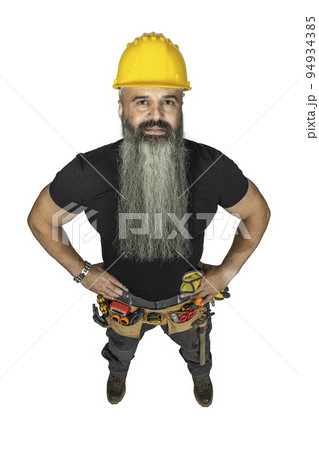handyman with long beard isolated on white 94934385