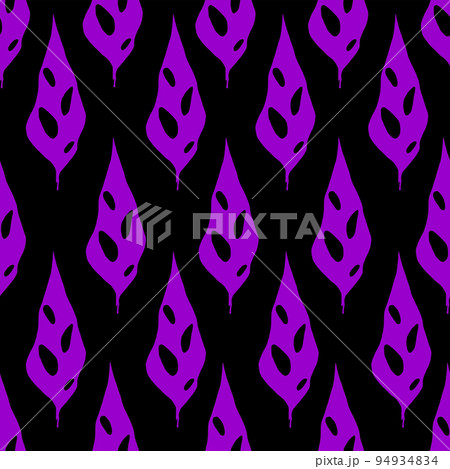 seamless symmetrical repeating pattern of purple leaves on a black background, texture, design, graphic 94934834