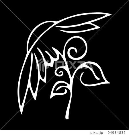 image of a white outline of a flower on a black background close-up, art, design 94934835
