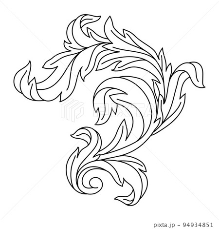 Decorative floral element in baroque style. Engraved black curling plant. Decorative floral element in baroque style. Engraved black curling plant. 94934851