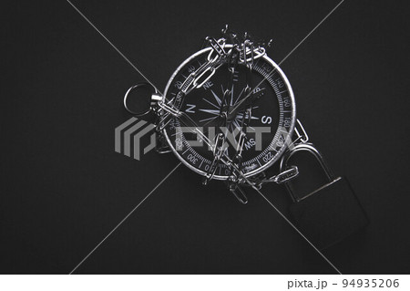 Compass and lock. Travel ban. Restriction of movement. Tourist vacation. 94935206