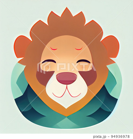 Cute smiling lion abstract portrait. Lion portrait flat illustration. Cartoon lion. Digital illustration. 94936978