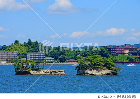 宮城県　松島町　松島湾　遊歩道から双子島を展望する 94936999