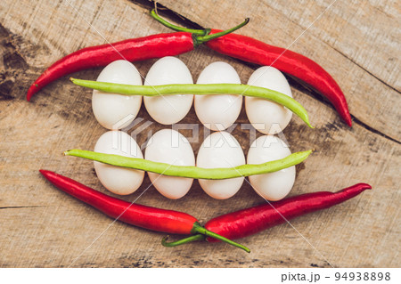 Eggs, peppers, beans and cucumbers in the form of teeth and breakets. varities of orthodontic bracket or brace Eggs, peppers, beans and cucumbers in the form of teeth and breakets. varities of orthodontic bracket or brace 94938898