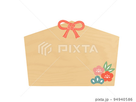 松竹梅のシンプルな絵馬(紐なし) 叶結びの和風フレーム 松竹梅のシンプルな絵馬(紐なし) 叶結びの和風フレーム 94940586