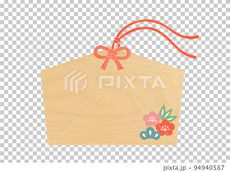 松竹的簡單繪馬和卡諾結的梅花日式框架 94940587