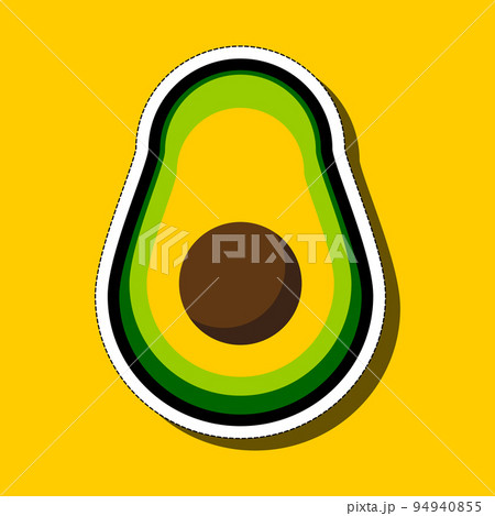 Avocado sticker on a yellow background. Vector illustration. 94940855