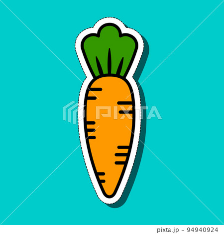 Sticker orange carrot on a blue background. Vector illustration. 94940924
