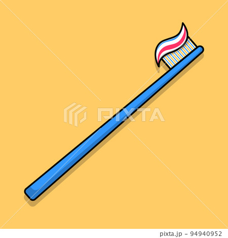 Cartoon flat illustration of a blue toothbrush and toothpaste on it. Vector illustration Cartoon flat illustration of a blue toothbrush and toothpaste on it. Vector illustration 94940952