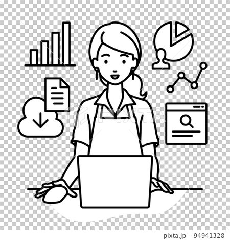 一名咖啡館女職員在辦公桌前的電腦前進行研究、數據分析和撰寫報告 一名咖啡館女職員在辦公桌前的電腦前進行研究、數據分析和撰寫報告 94941328