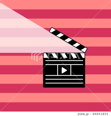 Clapperboard on a pink striped background. Simple flat vector illustration 94941854