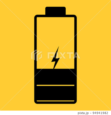 An illustration of a discharging battery. Black and yellow colors. Vector icon. 94941982