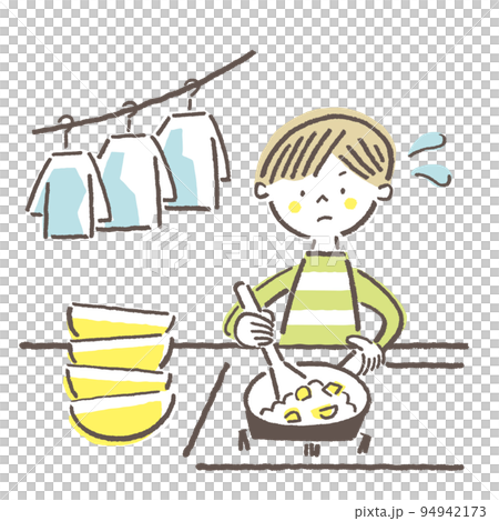 年輕的照顧者 準備飯菜的孩子 年輕的照顧者 準備飯菜的孩子 94942173