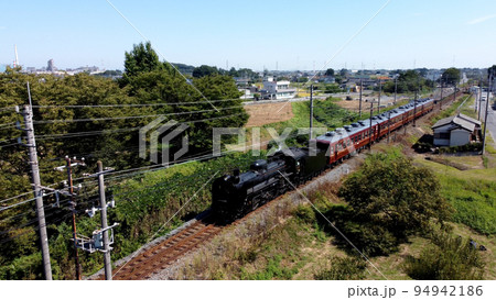 秩父鉄道SL明戸付近通過の空撮 秩父鉄道SL明戸付近通過の空撮 94942186