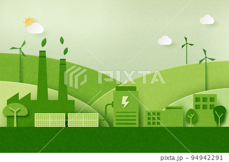 Green industry and alternative renewable energy.ESG as environmental social and governance concept.Paper art Vector illustration. 94942291