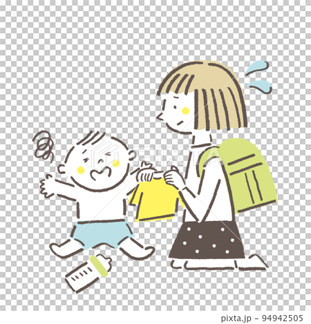 ヤングケアラー　兄弟の世話をする女の子 94942505