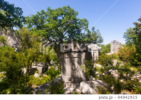 View of the sarcophagi of the Northeastern Necropolis in the city of Termessos 94942915