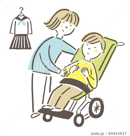 ヤングケアラー 車椅子に乗っているきょうだいの世話をする女子学生 ヤングケアラー 車椅子に乗っているきょうだいの世話をする女子学生 94943037