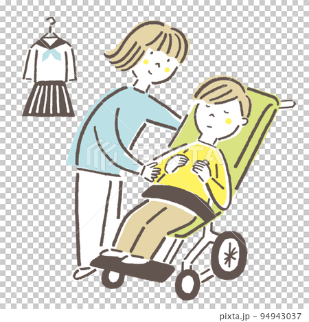 ヤングケアラー 車椅子に乗っているきょうだいの世話をする女子学生 ヤングケアラー 車椅子に乗っているきょうだいの世話をする女子学生 94943037