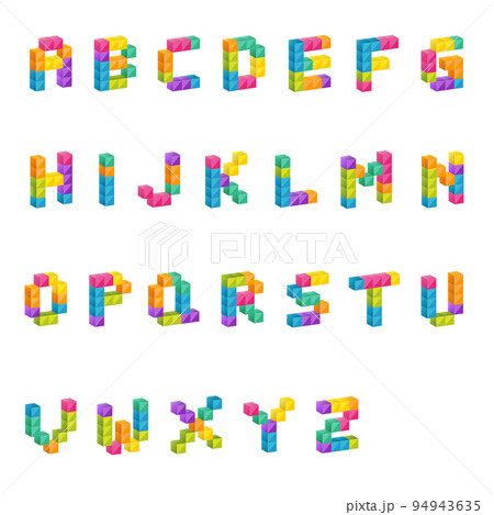 カラフルなピクセル風大文字アルファベット 94943635