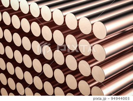 Heap of shiny copper billets in factory 94944003