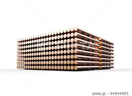 Heap of shiny copper billets in factory Heap of shiny copper billets in factory 94944005