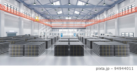 Heap of shiny aluminium billets in factory Heap of shiny aluminium billets in factory 94944011