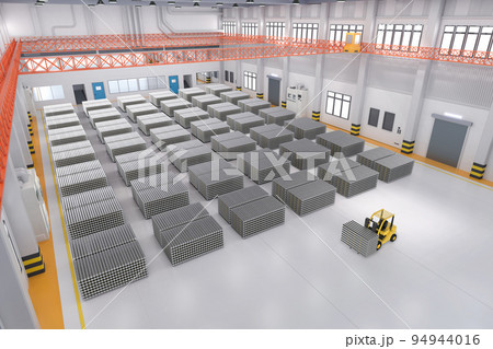 Heap of shiny aluminium billets in factory 94944016