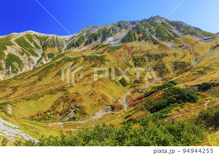 紅葉見頃な立山黒部アルペンルート 室堂平からの立山連峰の写真素材