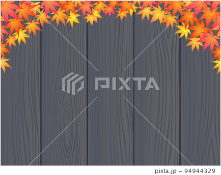 もみじの背景①(上部,黒系木目) 94944329