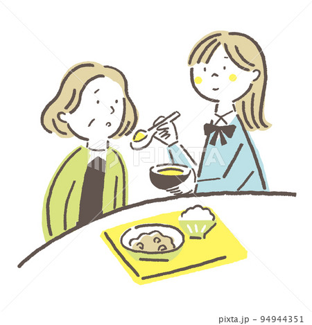 ヤングケアラー 祖母の食事の介助をする女子学生 ヤングケアラー 祖母の食事の介助をする女子学生 94944351