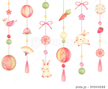 吊るし雛のシームレス　手描き色鉛筆画 94944688