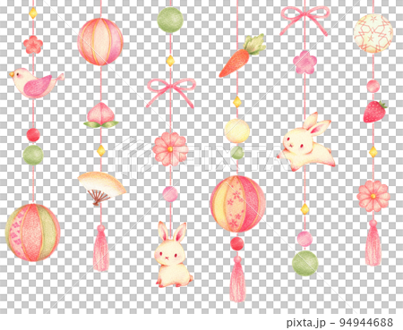 吊るし雛のシームレス　手描き色鉛筆画 94944688