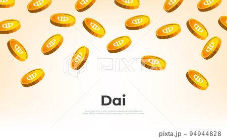 Gold Dai coin falling from the sky. Dai cryptocurrency concept banner background. Gold Dai coin falling from the sky. Dai cryptocurrency concept banner background. 94944828