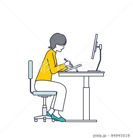 液タブで絵を描くと首と肩がヤバイ!のイラスト素材 液タブで絵を描くと首と肩がヤバイ!のイラスト素材 94945019