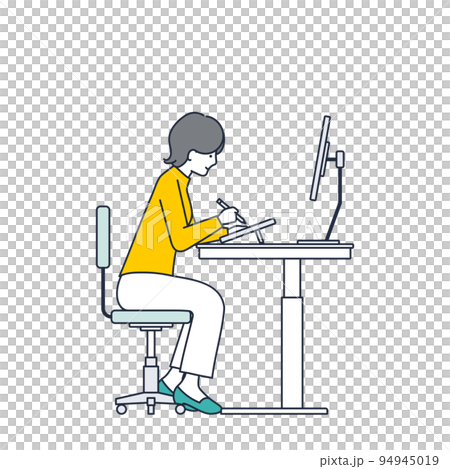 液タブで絵を描くと首と肩がヤバイ!のイラスト素材 液タブで絵を描くと首と肩がヤバイ!のイラスト素材 94945019