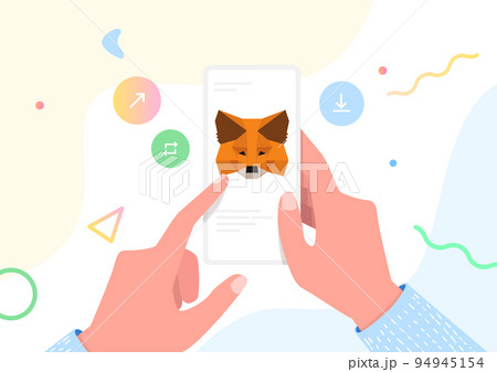Hands holding mobile phone with MetaMask crypto wallet for Defi, Web3 Dapps and NFTs application. 94945154