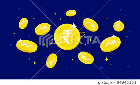 Digital Rupee (CBDC) coins falling from the sky. CBDC currency concept banner background. 94945351