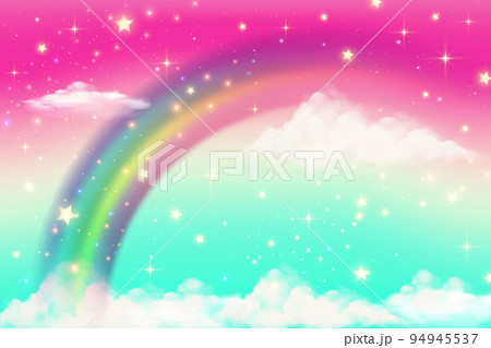 Rainbow background with clouds and sprinkles in...のイラスト素材 [94945537 ...