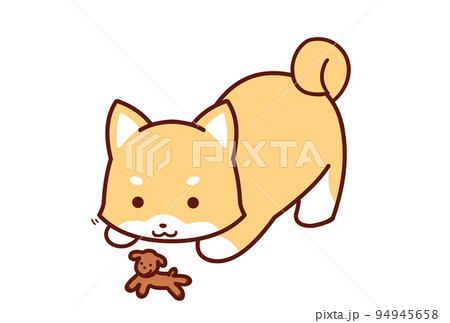 ぬいぐるみで遊ぶ柴犬 94945658