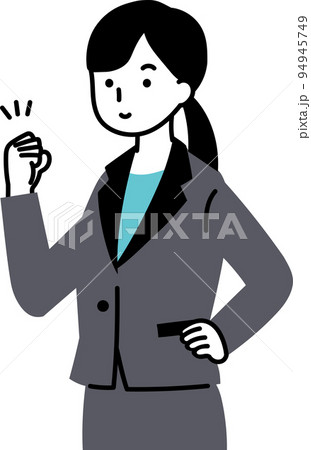ガッツポーズをしている横向きのスーツの女性イラスト ガッツポーズをしている横向きのスーツの女性イラスト 94945749